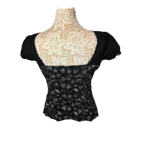 Hot Topic Gothic Corset Lace front, Zipper skull spiders bat Pattern Top size XL - Picture 8 of 12